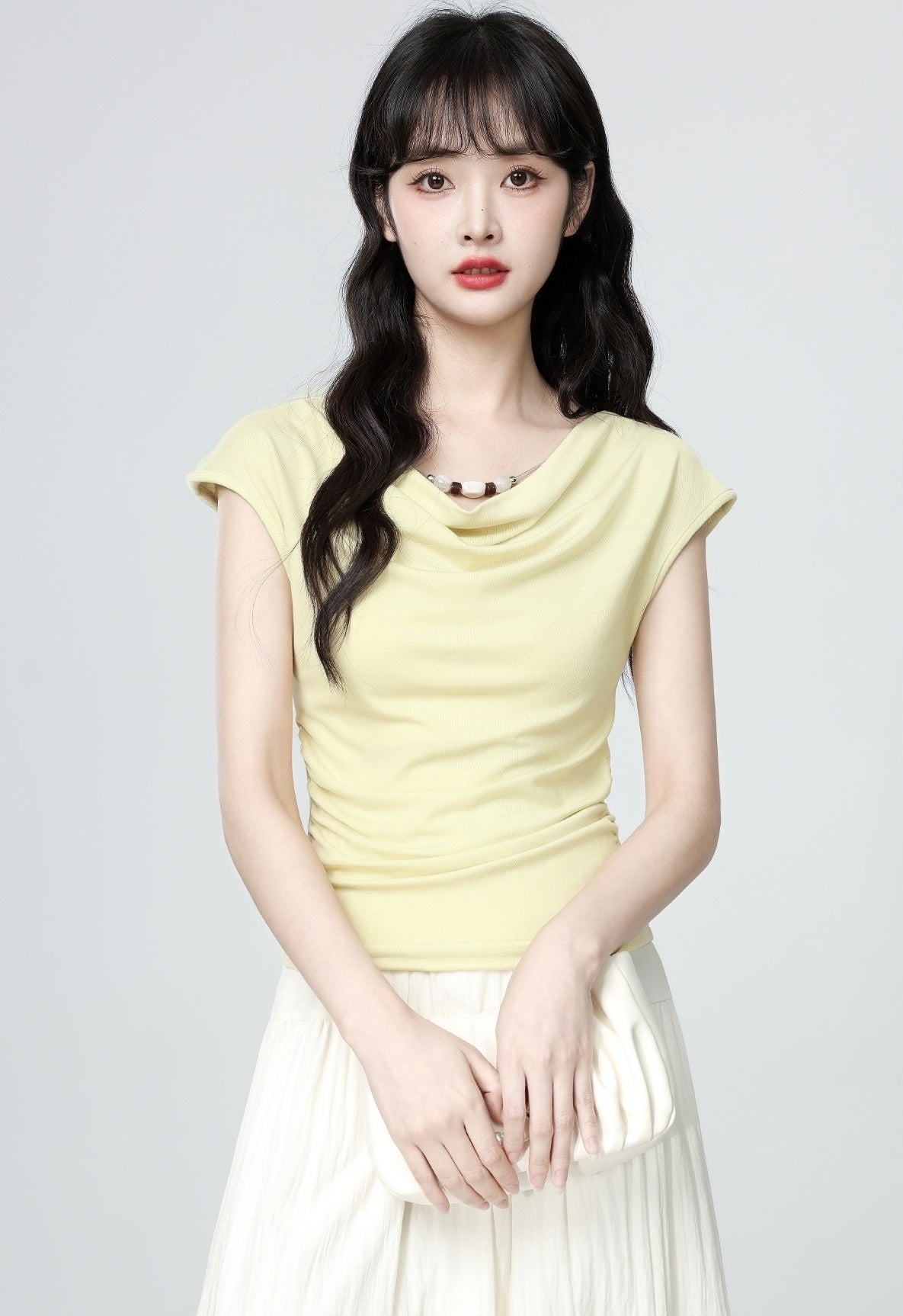 Yellow Ruched Waist Short Sleeve Top