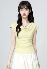 Yellow Ruched Waist Short Sleeve Top