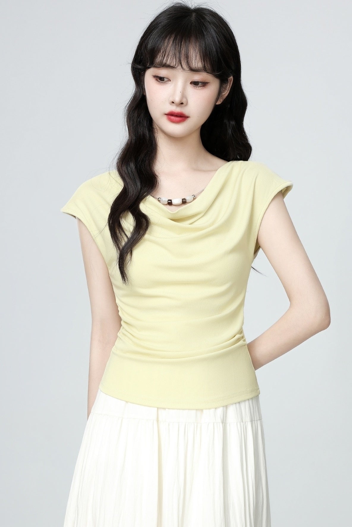 Yellow Ruched Waist Short Sleeve Top