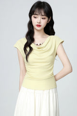 Yellow Ruched Waist Short Sleeve Top