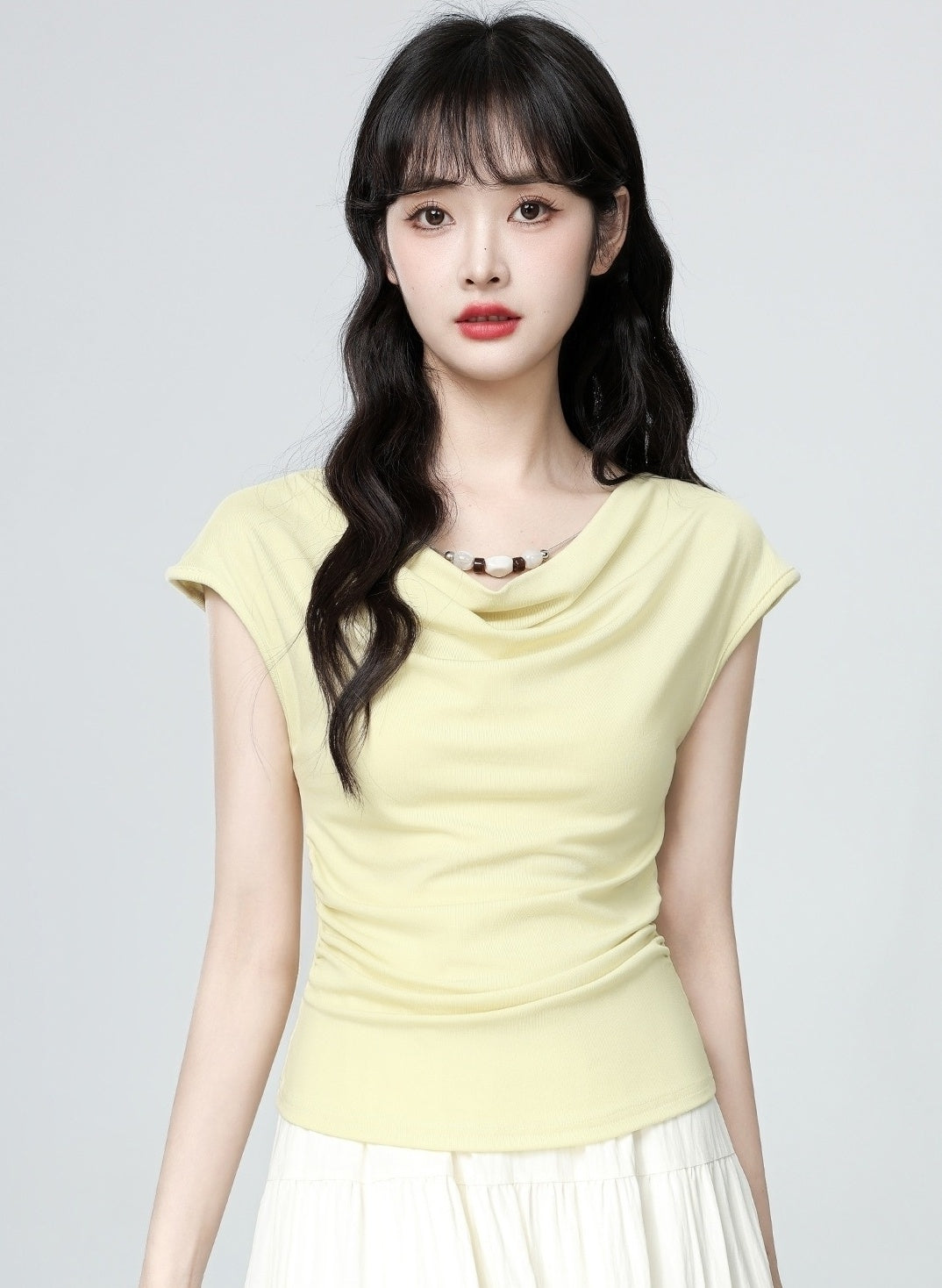 Yellow Ruched Waist Short Sleeve Top