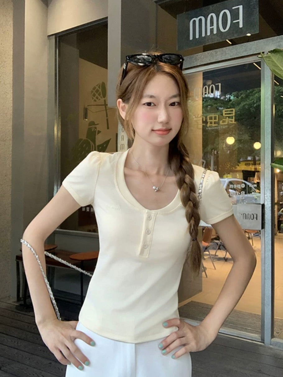 Yellow Short Sleeve Henley Top
