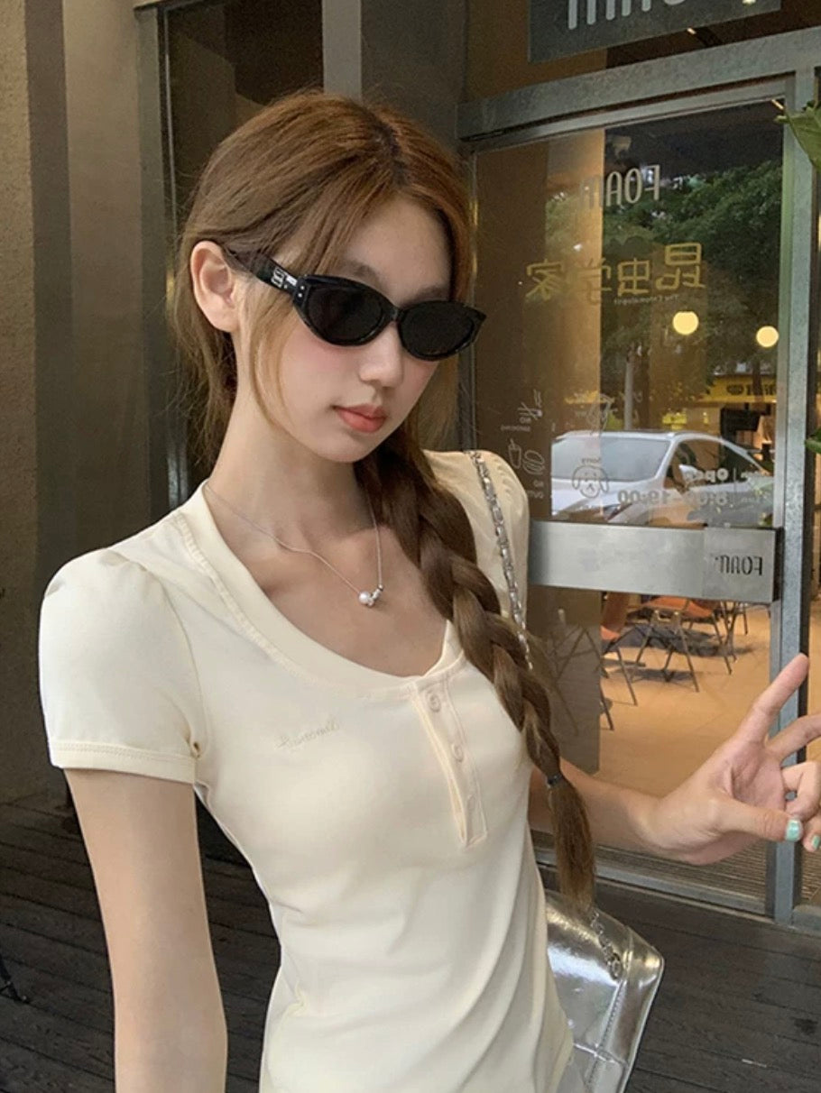 Yellow Short Sleeve Henley Top