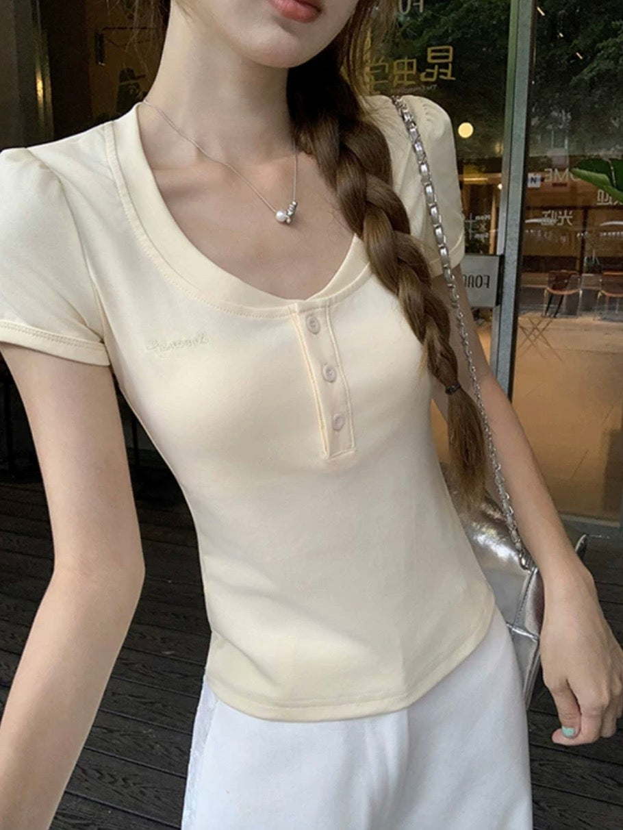 Yellow Short Sleeve Henley Top
