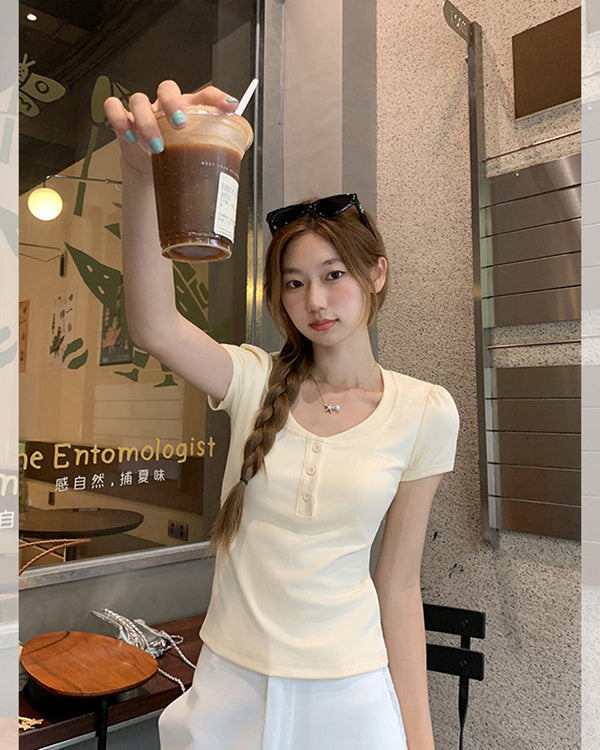 Yellow Short Sleeve Henley Top
