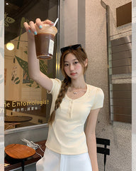 Yellow Short Sleeve Henley Top