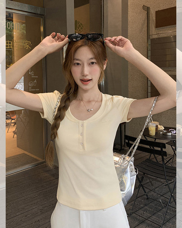 Yellow Short Sleeve Henley Top