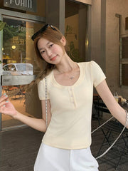 Yellow Short Sleeve Henley Top