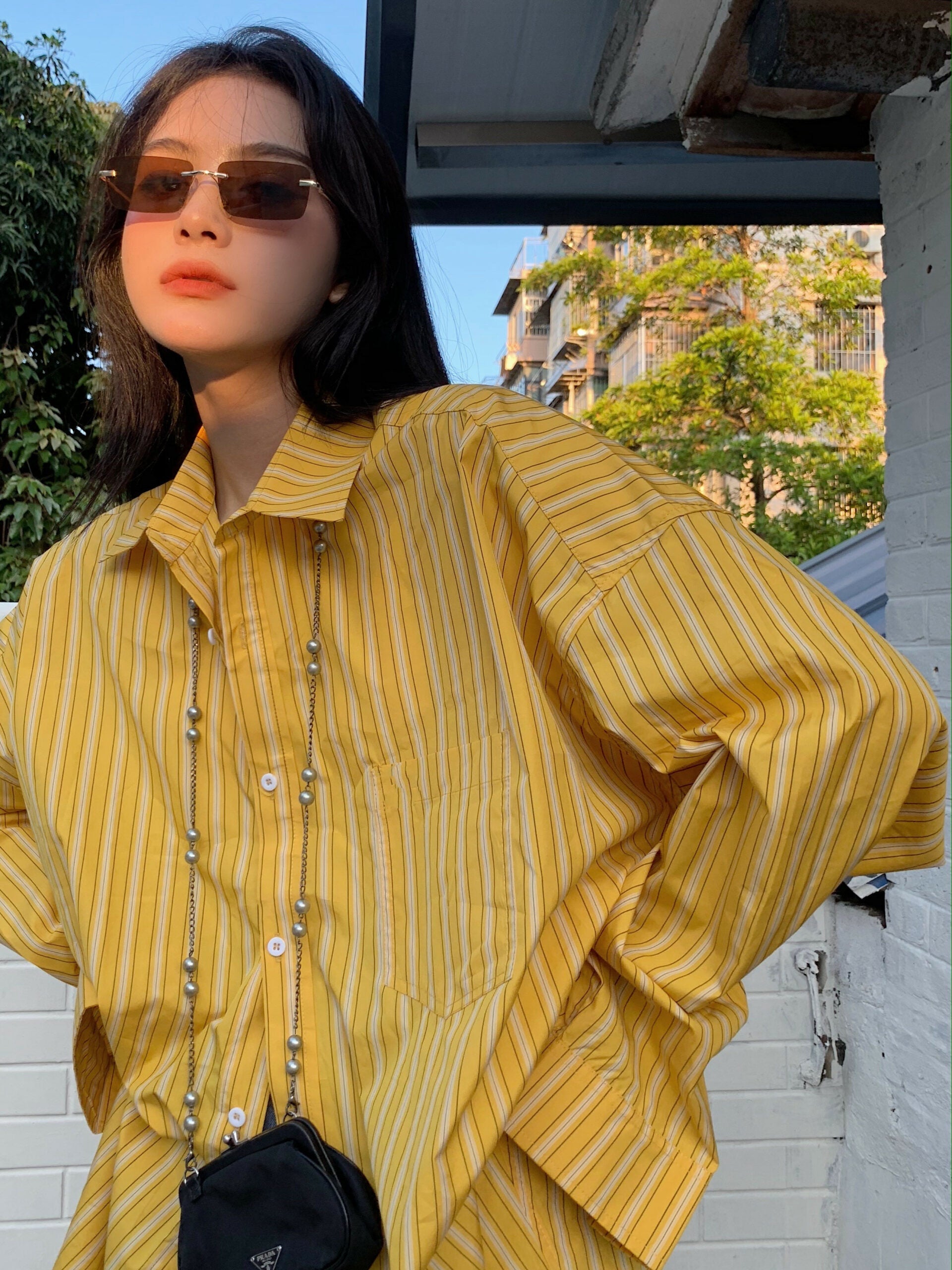 Yellow Striped Oversized Shirt