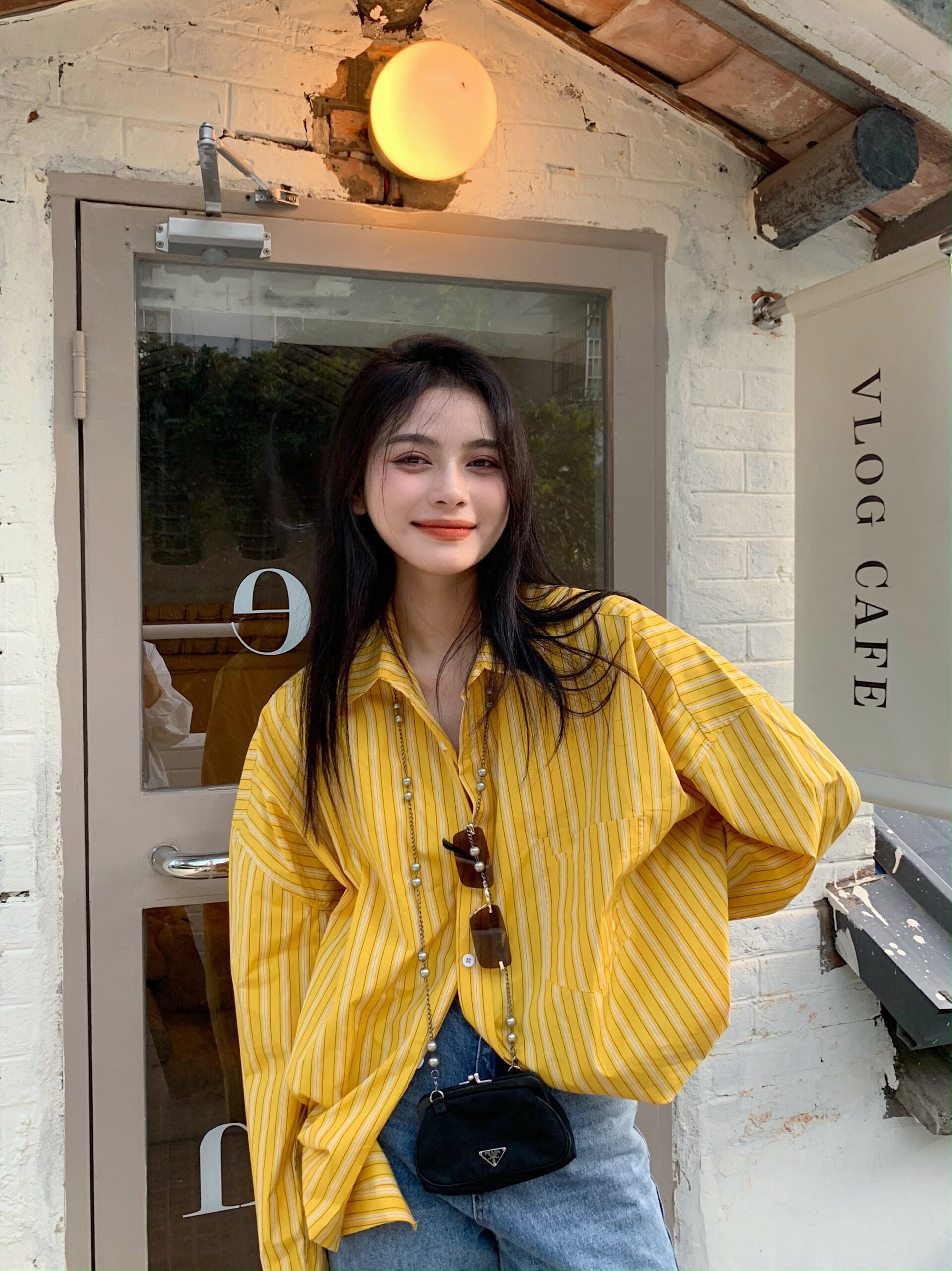 Yellow Striped Oversized Shirt