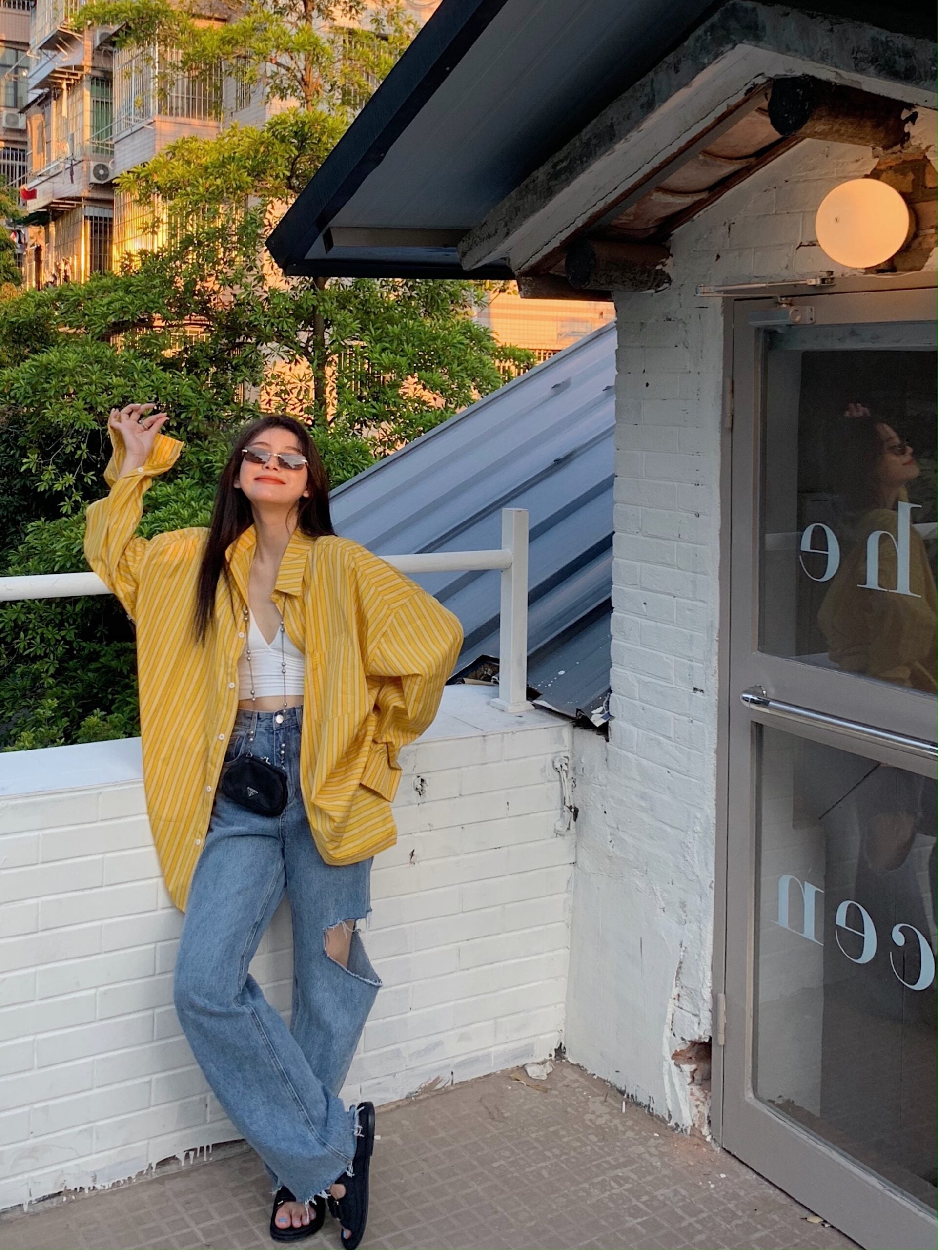 Yellow Striped Oversized Shirt