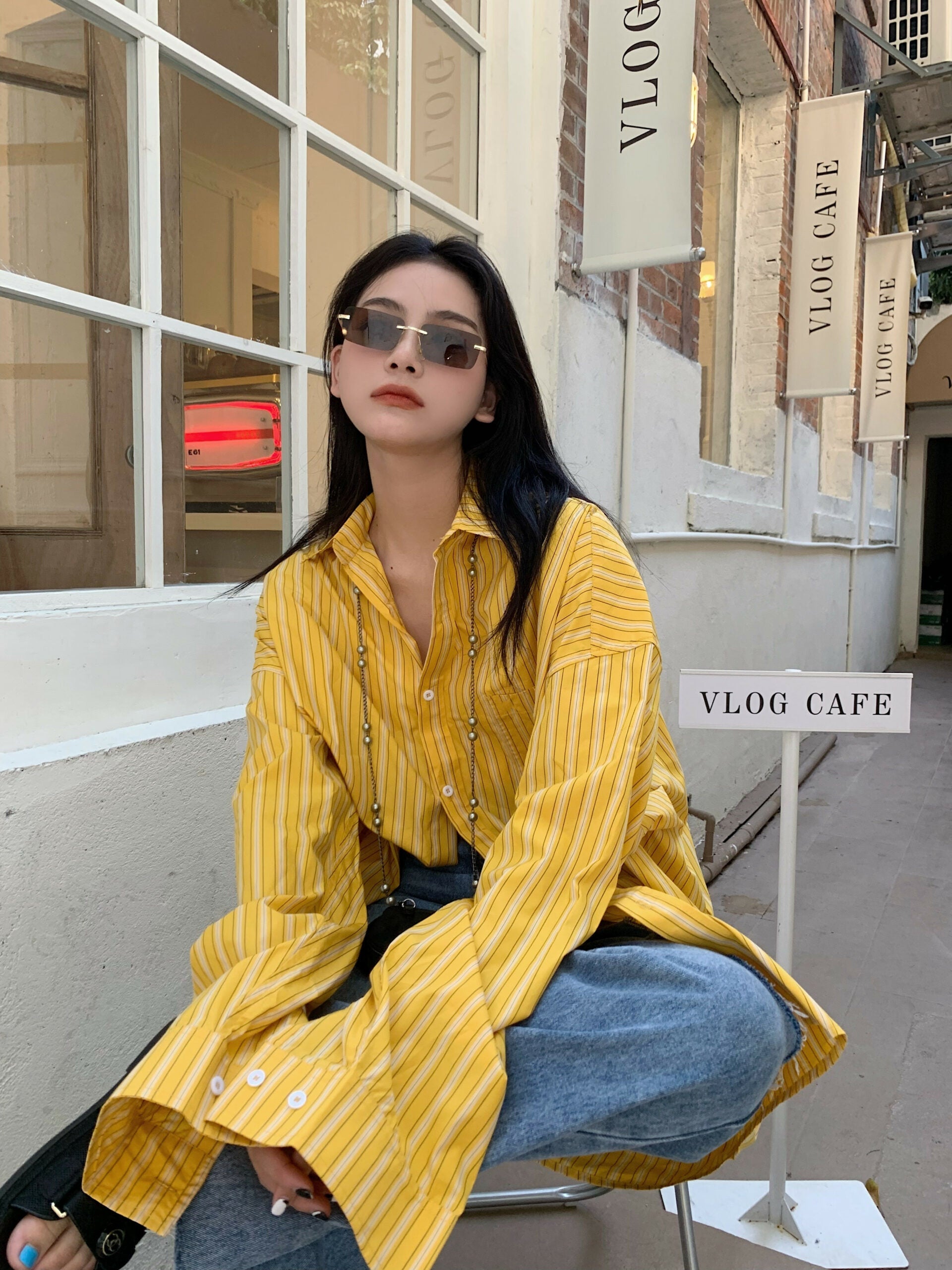 Yellow Striped Oversized Shirt