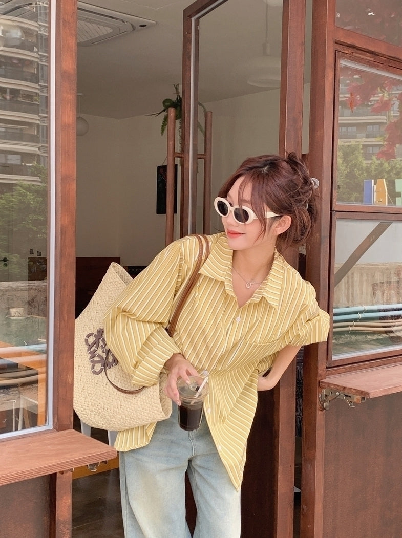 Yellow Stripes Oversized Long Sleeves Shirt