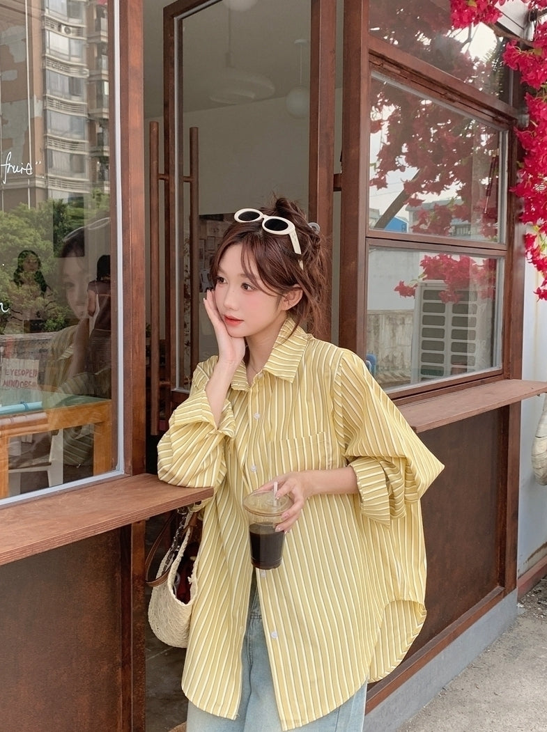 Yellow Stripes Oversized Long Sleeves Shirt