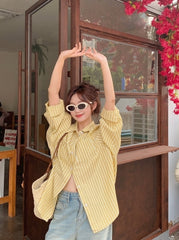 Yellow Stripes Oversized Long Sleeves Shirt