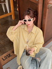 Yellow Stripes Oversized Long Sleeves Shirt