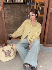 Yellow Stripes Oversized Long Sleeves Shirt