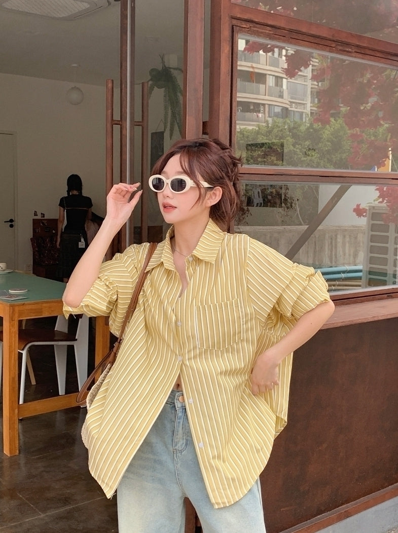 Yellow Stripes Oversized Long Sleeves Shirt