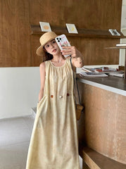 Yellow Tie Dye Sleeveless Waist Slimming Maxi Dress