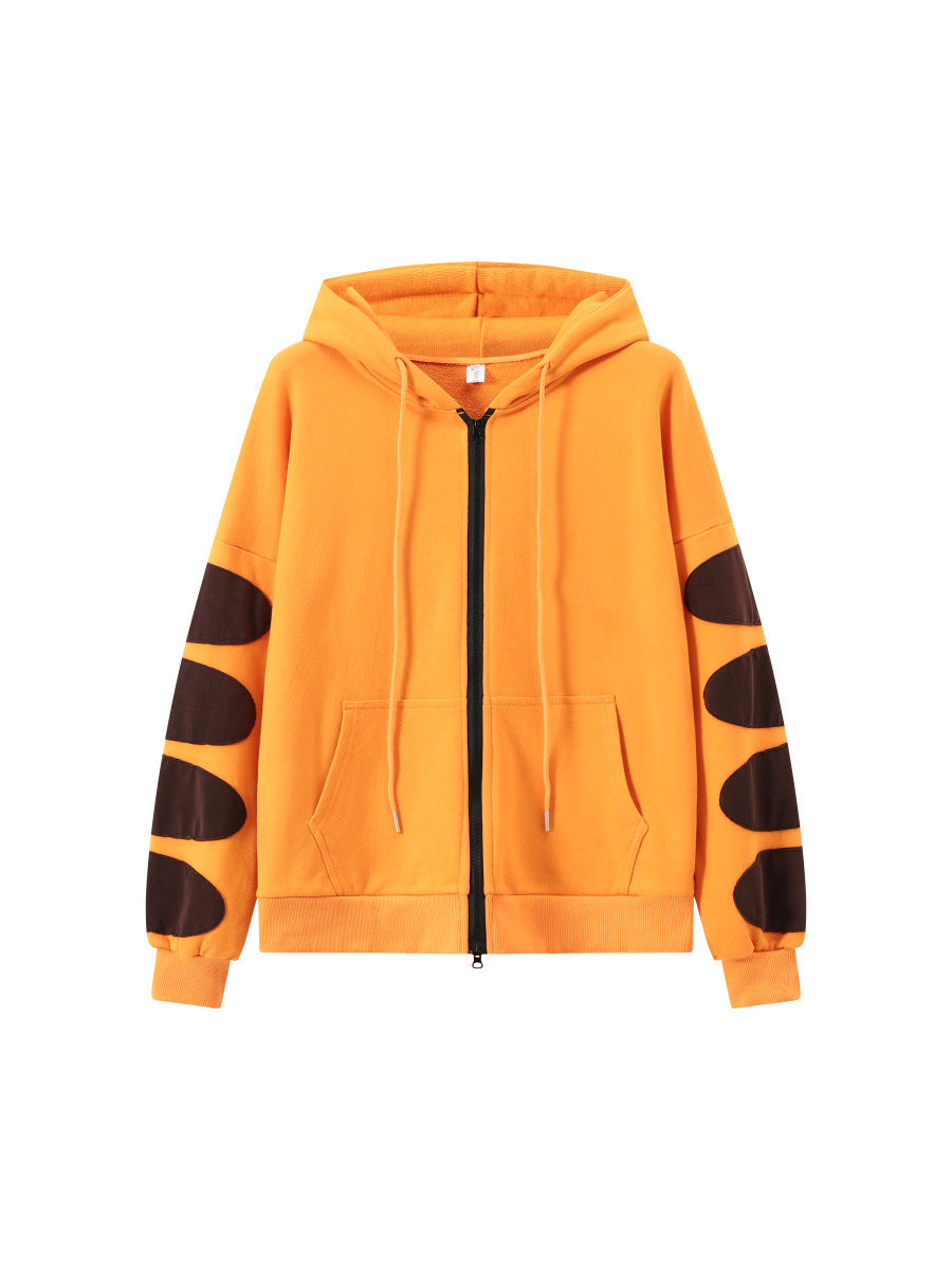 Yellow Tiger Pattern Zip-Up Hoodie