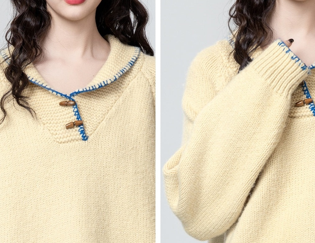Yellow Toggle Collar Thick Sweater