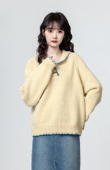 Yellow Toggle Collar Thick Sweater