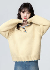 Yellow Toggle Collar Thick Sweater