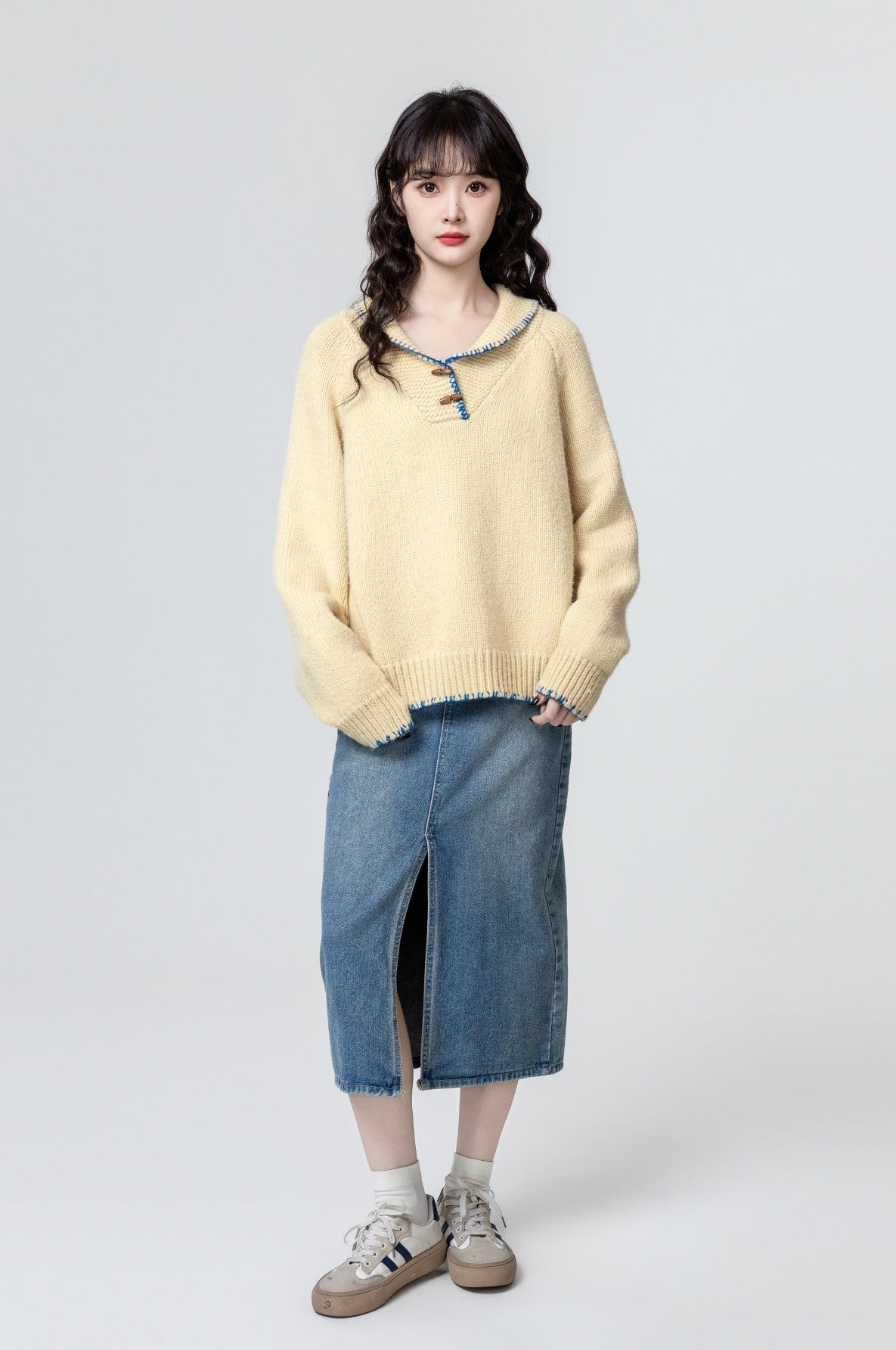 Yellow Toggle Collar Thick Sweater