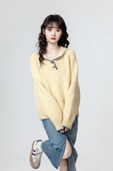 Yellow Toggle Collar Thick Sweater