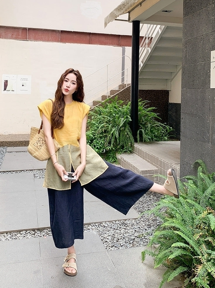 Yellow Top And Wide Leg Pants Fashion Set