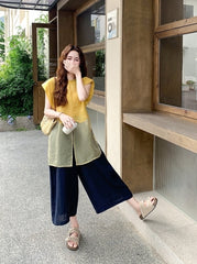 Yellow Top And Wide Leg Pants Fashion Set