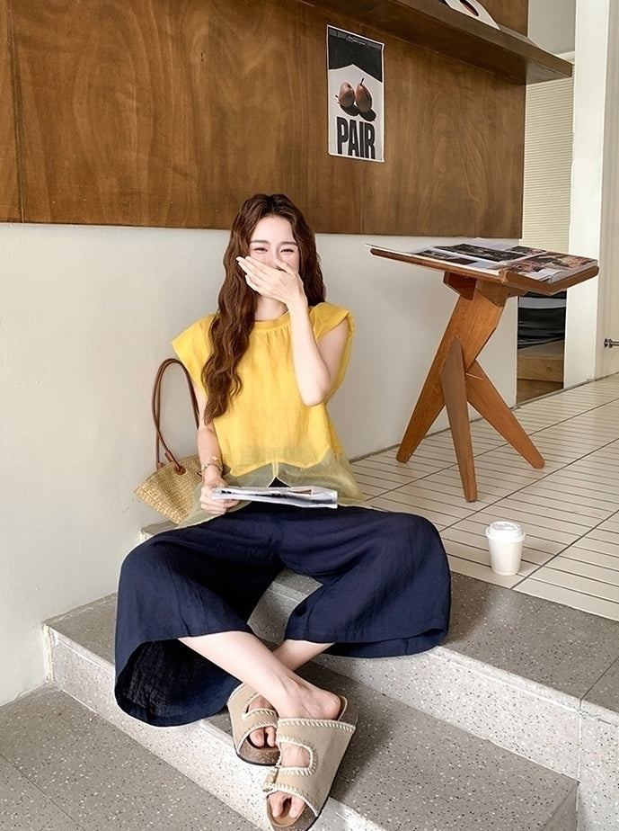 Yellow Top And Wide Leg Pants Fashion Set