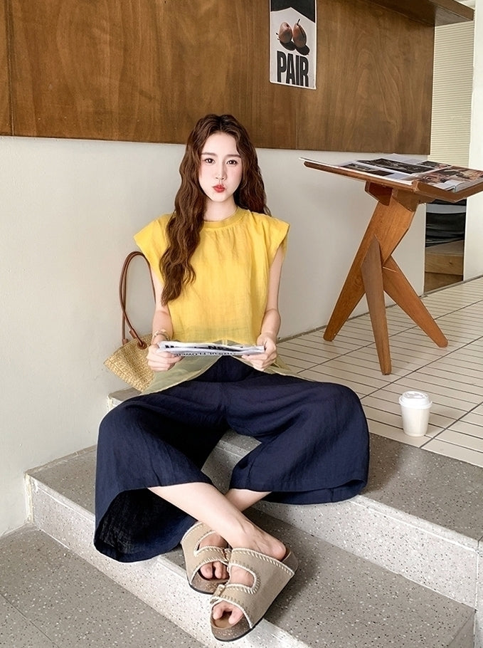 Yellow Top And Wide Leg Pants Fashion Set