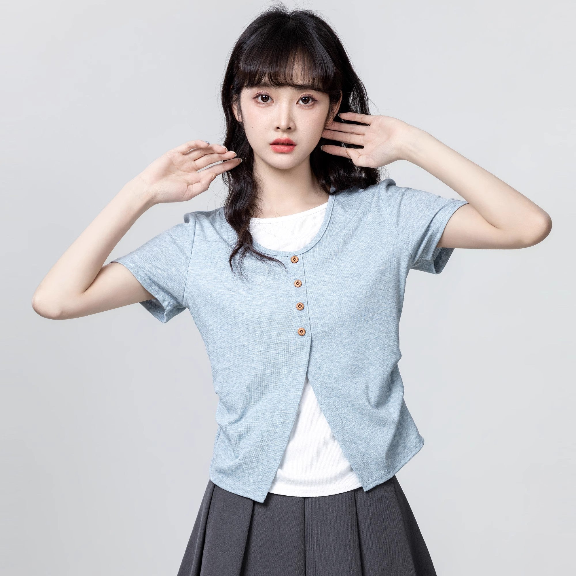 Yellow Twopiece Short Sleeve Colorblock Top