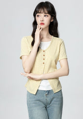 Yellow Twopiece Short Sleeve Colorblock Top