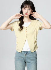 Yellow Twopiece Short Sleeve Colorblock Top