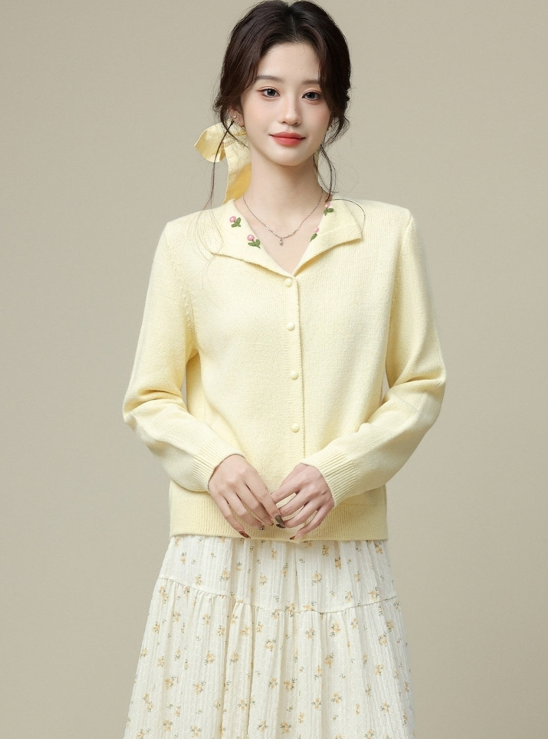 Yellow V Neck Knit Cardigan Short Loose Soft Jacket