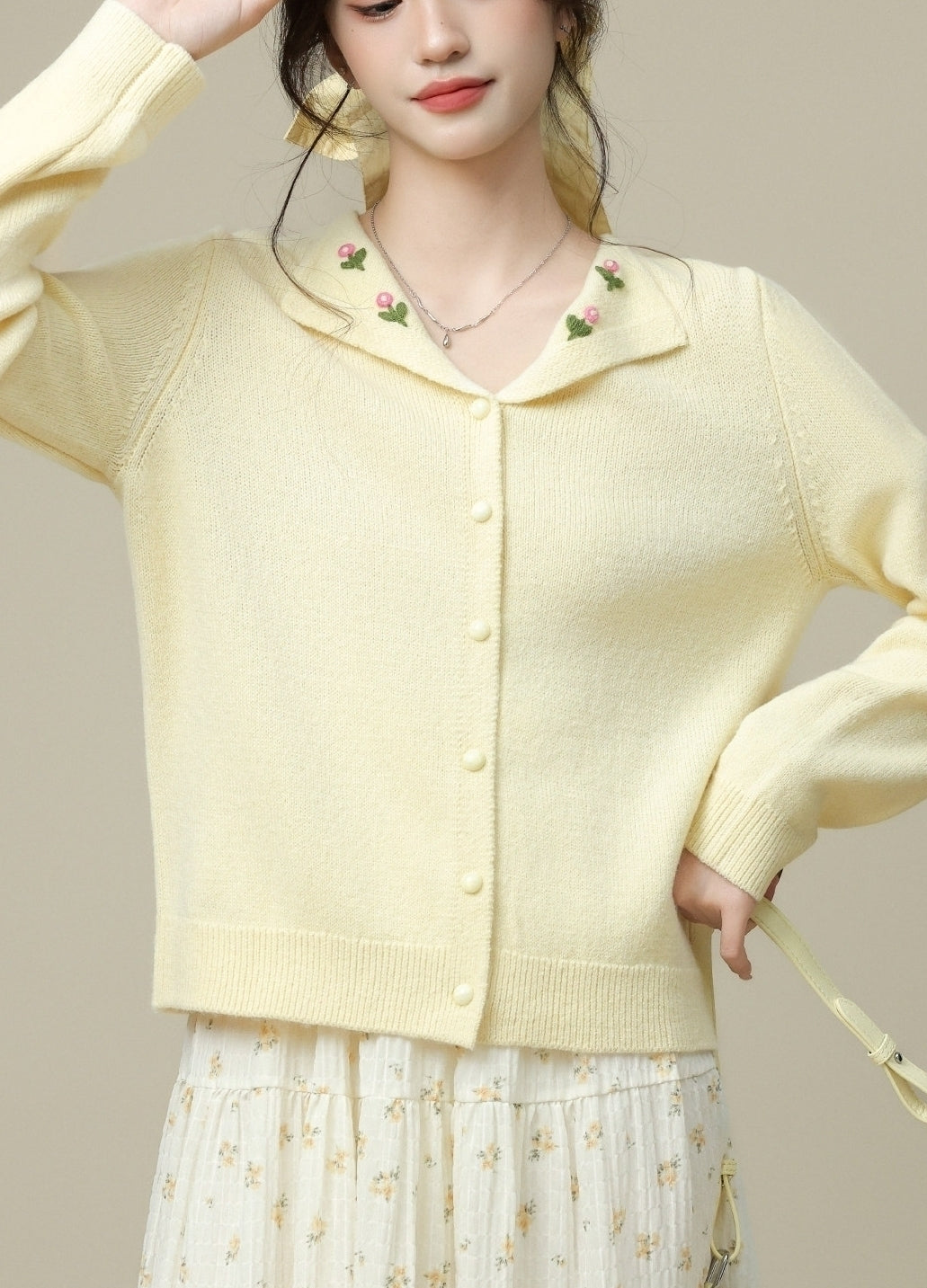 Yellow V Neck Knit Cardigan Short Loose Soft Jacket