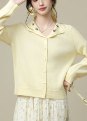 Yellow V Neck Knit Cardigan Short Loose Soft Jacket