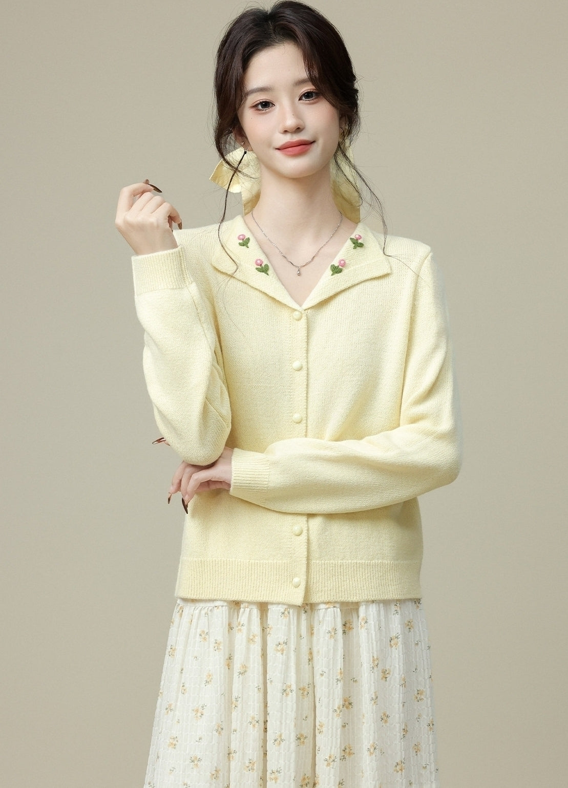 Yellow V Neck Knit Cardigan Short Loose Soft Jacket