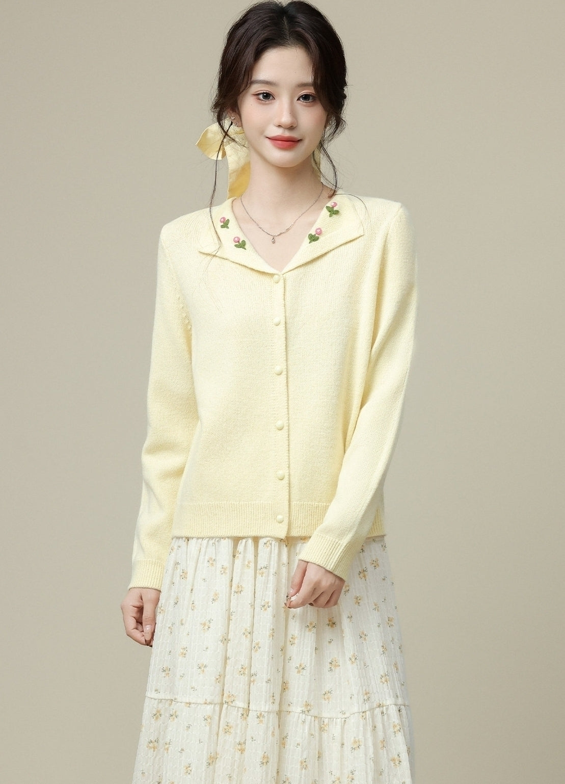 Yellow V Neck Knit Cardigan Short Loose Soft Jacket