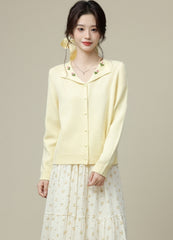Yellow V Neck Knit Cardigan Short Loose Soft Jacket