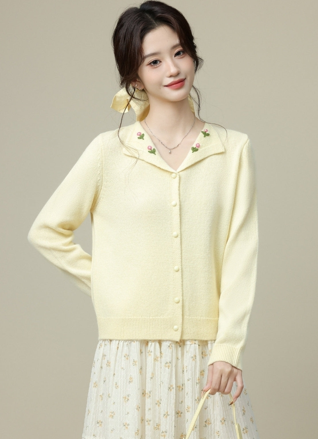 Yellow V Neck Knit Cardigan Short Loose Soft Jacket