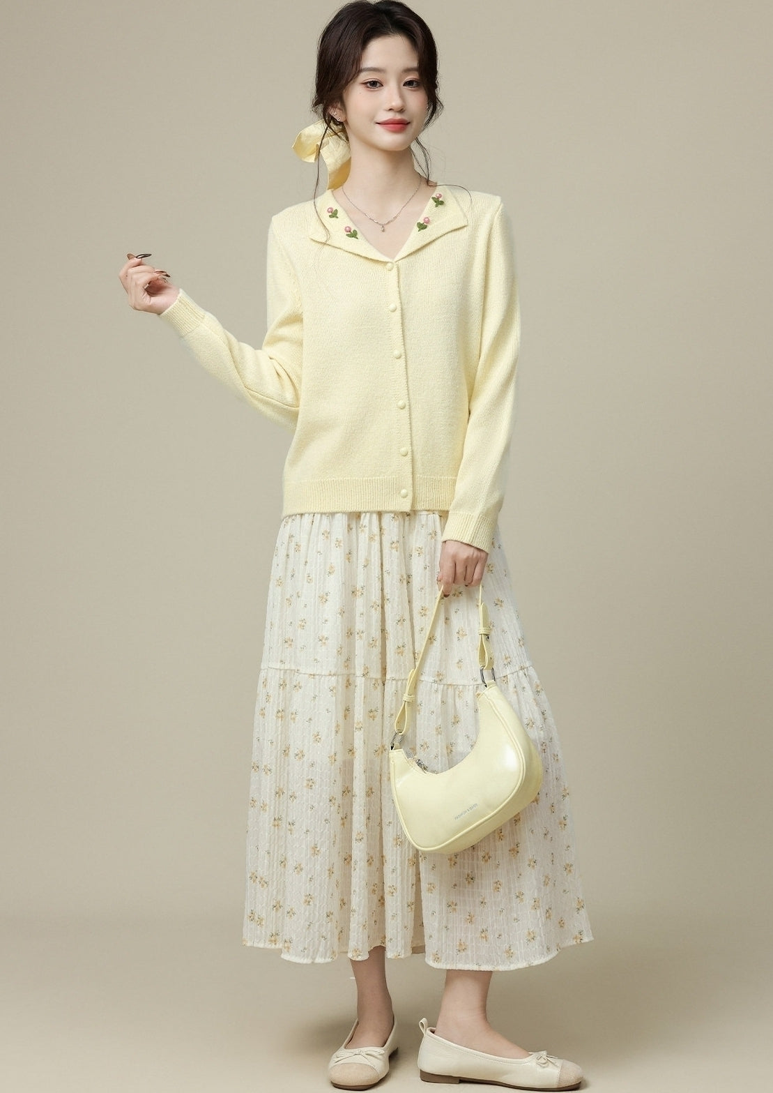 Yellow V Neck Knit Cardigan Short Loose Soft Jacket