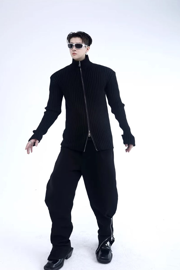 Black Two-Way Zipper Cardigan