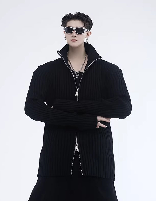 Black Two-Way Zipper Cardigan