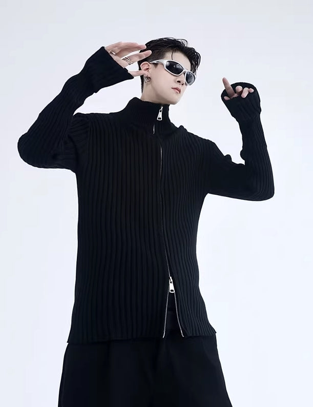Black Two-Way Zipper Cardigan