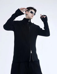 Black Two-Way Zipper Cardigan