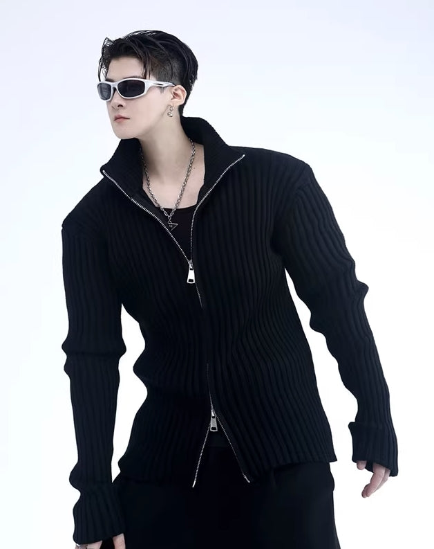 Black Two-Way Zipper Cardigan