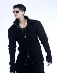 Black Two-Way Zipper Cardigan